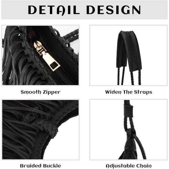 Chic Vegan Suede Fringe Crossbody Bag - Ideal Everyday Hobo Purse for Women - Picture 5 of 9